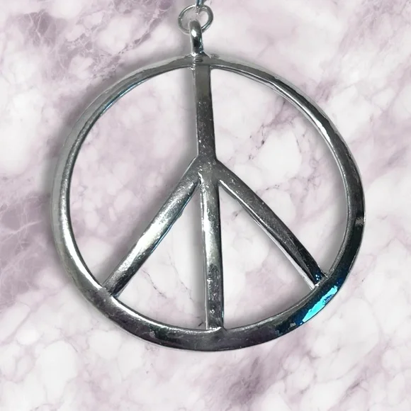 Hand Crafted Peace Earrings Duster Long Pierced Silver Chains Dangle - Picture 6 of 7